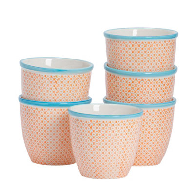 Nicola Spring - Hand-Printed Plant Pots - 14cm - Orange - Pack of 6