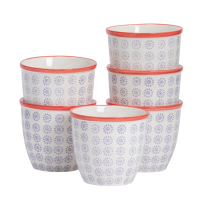 Nicola Spring - Hand-Printed Plant Pots - 14cm - Purple - Pack of 6