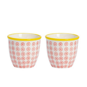 Nicola Spring - Hand-Printed Plant Pots - 14cm - Red - Pack of 2