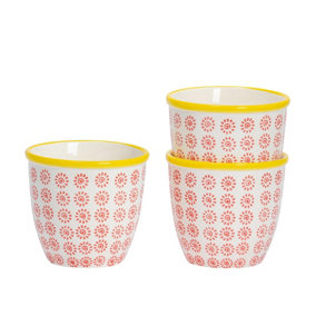 Nicola Spring - Hand-Printed Plant Pots - 14cm - Red - Pack of 3
