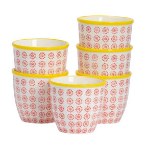 Nicola Spring - Hand-Printed Plant Pots - 14cm - Red - Pack of 6