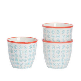 Nicola Spring - Hand-Printed Plant Pots - 14cm - Turquoise - Pack of 3