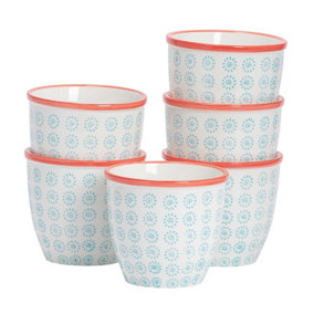 Nicola Spring - Hand-Printed Plant Pots - 14cm - Turquoise - Pack of 6