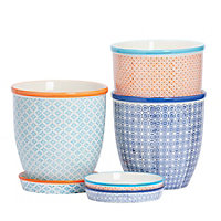 Nicola Spring - Hand-Printed Plant Pots with Saucers - 20.5cm - 3 Colours - Pack of 3