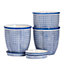 Nicola Spring - Hand-Printed Plant Pots with Saucers - 20.5cm - Navy - Pack of 3