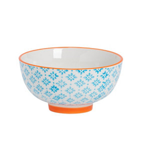 Nicola Spring Hand-Printed Rice Bowl - Japanese Style Porcelain Ramen Dessert Crockery - 12cm - Blue