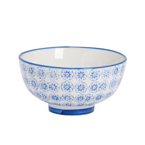 Nicola Spring Hand-Printed Rice Bowl - Japanese Style Porcelain Ramen Dessert Crockery - 12cm - Navy