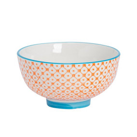 Nicola Spring Hand-Printed Rice Bowl - Japanese Style Porcelain Ramen Dessert Crockery - 12cm - Orange