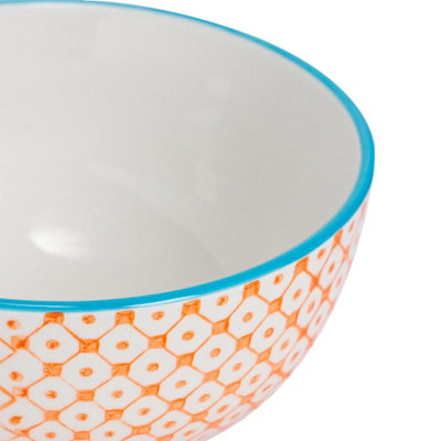 Nicola Spring Hand-Printed Rice Bowl - Japanese Style Porcelain Ramen Dessert Crockery - 12cm - Orange