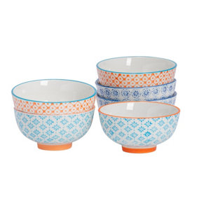 Nicola Spring - Hand-Printed Rice Bowls - 12cm - 3 Colours - Pack of 6