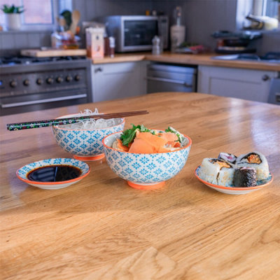 Nicola Spring - Hand-Printed Rice Bowls - 12cm - 3 Colours - Pack of 6