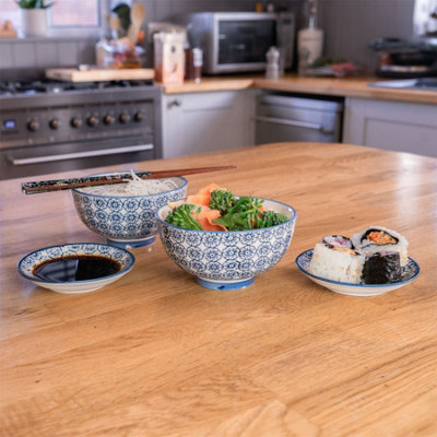 Nicola Spring Hand-Printed Sauce Dish - Japanese Style Porcelain Snack Salsa Dip Crockery - 10cm - Navy