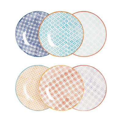 Nicola Spring - Hand-Printed Side Plates - 18cm - 6 Colours - Pack of 6