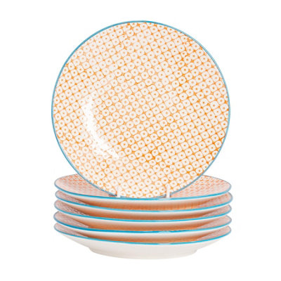 Nicola Spring - Hand-Printed Side Plates - 18cm - Orange - Pack of 6 ...