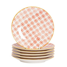 Nicola Spring - Hand-Printed Side Plates - 18cm - Red - Pack of 6