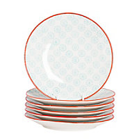 Nicola Spring - Hand-Printed Side Plates - 18cm - Turquoise - Pack of 6