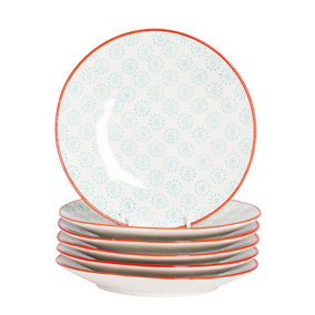 Nicola Spring - Hand-Printed Side Plates - 18cm - Turquoise - Pack of 6