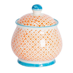 Nicola Spring - Hand-Printed Sugar Bowl - 10cm - Orange