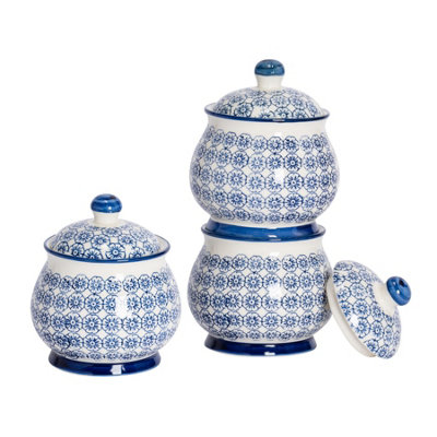 Nicola Spring - Hand-Printed Sugar Bowls - 10cm - Navy - Pack of 3