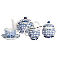 Nicola Spring - Hand-Printed Tea Set - Navy - 15pc
