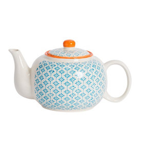 Nicola Spring - Hand-Printed Teapot - 820ml - Blue