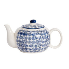 Nicola Spring - Hand-Printed Teapot - 820ml - Navy