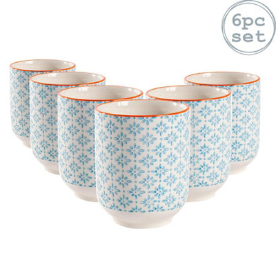 Nicola Spring - Hand-Printed Tumblers - 280ml - Blue - Pack of 6