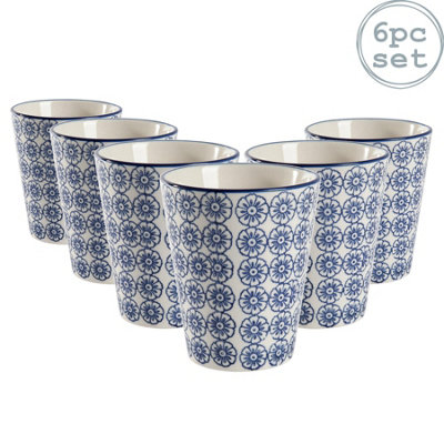 Nicola Spring - Hand-Printed Tumblers - 300ml - Navy - Pack of 6