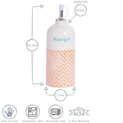 Nicola Spring - Hand-Printed Vinegar Pourer Bottle - 500ml - Orange