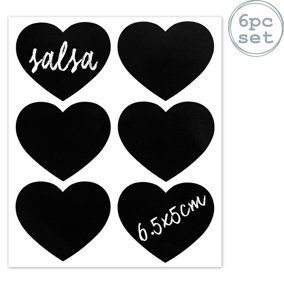 Nicola Spring - Heart Glass Storage Jar Labels - 6.5 x 5cm - Black - Pack of 6