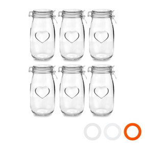 Nicola Spring - Heart Glass Storage Jars - 1.5 Litre - Clear Seal - 6pc