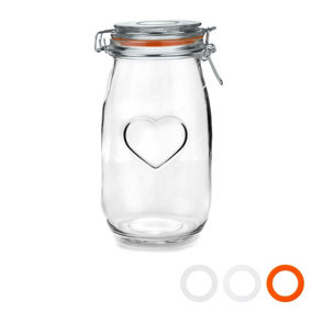 Nicola Spring - Heart Glass Storage Jars - 1.5 Litre - Orange Seal