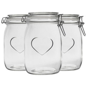 Nicola Spring - Heart Glass Storage Jars - 1 Litre - Clear Seal - 3pc