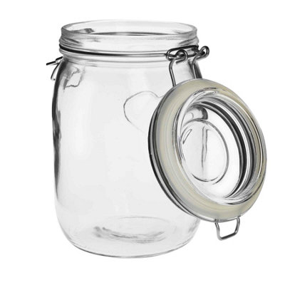 Nicola Spring - Heart Glass Storage Jars - 1 Litre - Orange Seal - Pack of 6