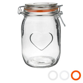 Nicola Spring - Heart Glass Storage Jars - 1 Litre - Orange Seal