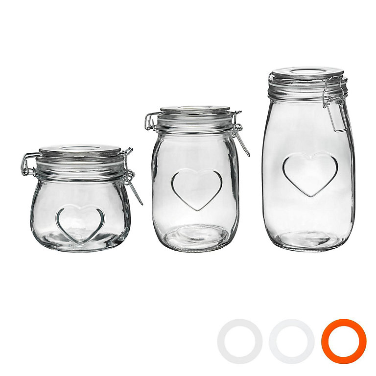 Nicola Spring - Heart Glass Storage Jars - 3 Sizes - Clear Seal - 3pc ...