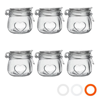 Nicola Spring - Heart Glass Storage Jars - 500ml - Clear Seal - Pack of 6