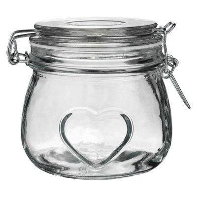 Nicola Spring Heart Glass Storage Jars - 500ml - Clear Seal - Pack of 6