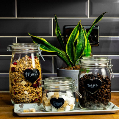 Nicola Spring Heart Glass Storage Jars with Labels - 1.5 Litre - White ...
