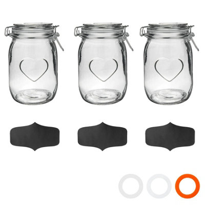 Nicola Spring Heart Glass Storage Jars with Labels - 1 Litre - Clear ...