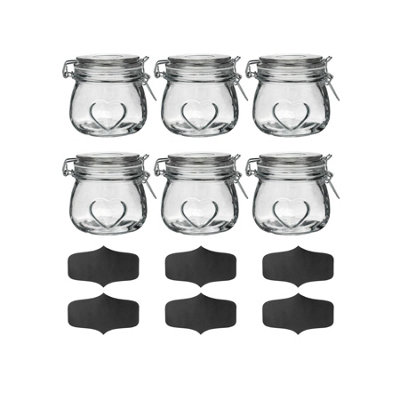 Nicola Spring Heart Glass Storage Jars with Labels - 500ml - Clear Seal ...