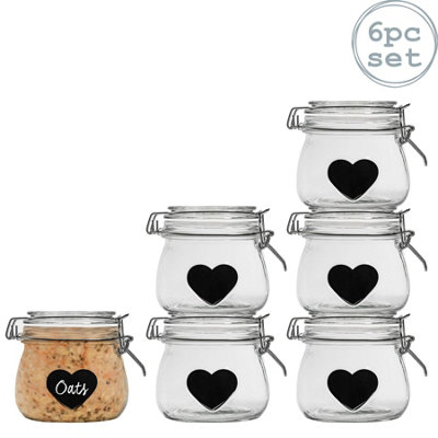 Nicola Spring Heart Glass Storage Jars with Labels - 500ml - White Seal ...