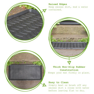 Nicola Spring Heavy Duty Rubber Boot Tray - 80 x 40cm - Black - Pack of 2