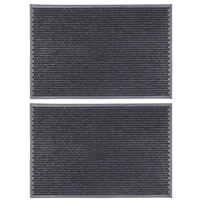 Nicola Spring Heavy Duty Rubber Door Mat - 60cm x 40cm - Black - Classic - Pack of 2