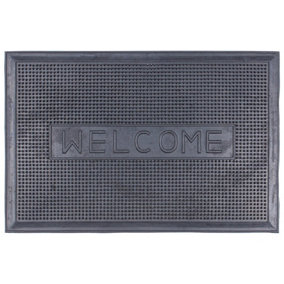 Nicola Spring Heavy Duty Rubber Door Mat - 60cm x 40cm - Black Welcome