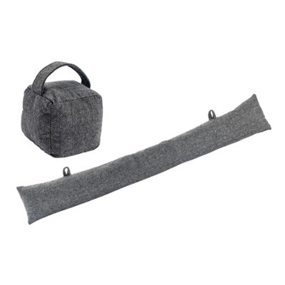 Nicola Spring - Herringbone Door Stop & Draught Excluder Set - Grey