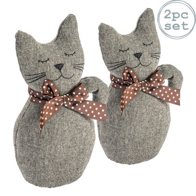 Nicola Spring - Jasper the Cat Door Stops - 16 x 25cm - Grey - Pack of 2