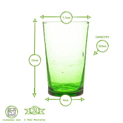 Nicola Spring - Meknes Recycled Highball Glasses - 325ml - Green - Pack of 6