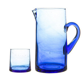 Nicola Spring - Merzouga Recycled Glass Tumblers with Jug - Blue