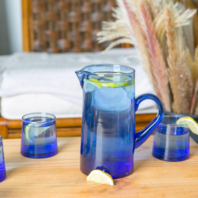 Nicola Spring - Merzouga Recycled Glass Tumblers with Jug - Blue